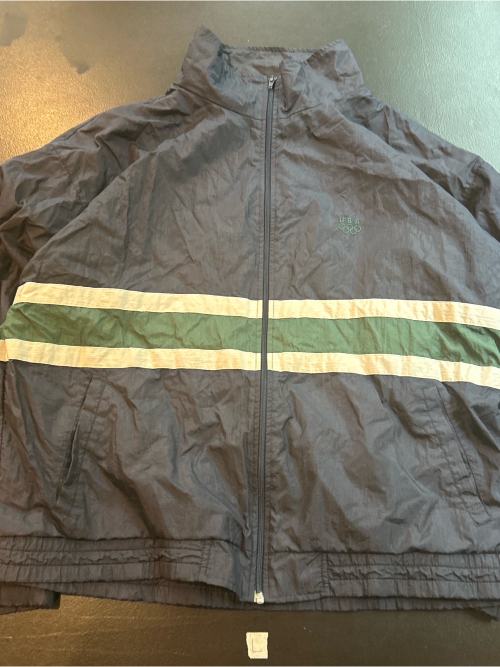 Men's Navy Lightweight Track Jacket with Green & Cream Stripes